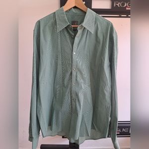Armani Exchange Men's  Long Sleeve green/white vertical striped snap-down shirt